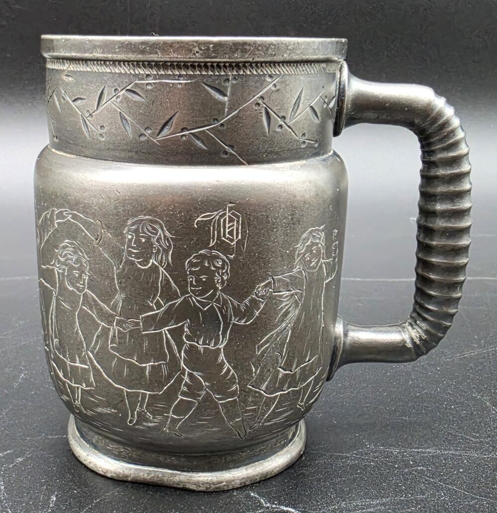 Antique Derby Silver Co Quadruple Plate Engraved Children Ring Dance Mug Cup 67